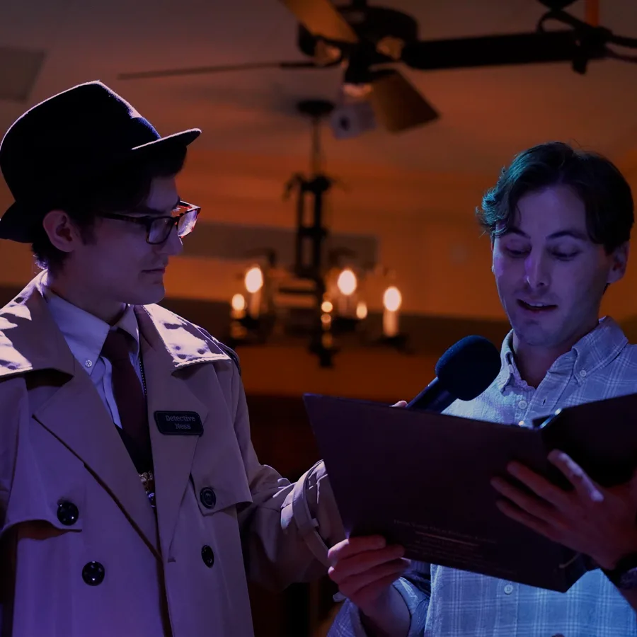Professional actors performing at a San Antonio murder mystery