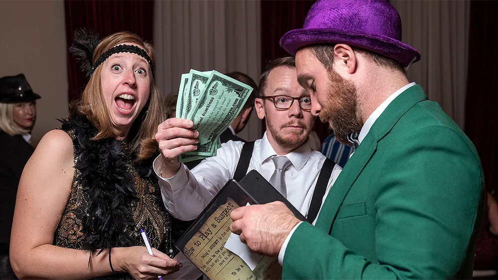 Guests enjoying a San Antonio murder mystery party