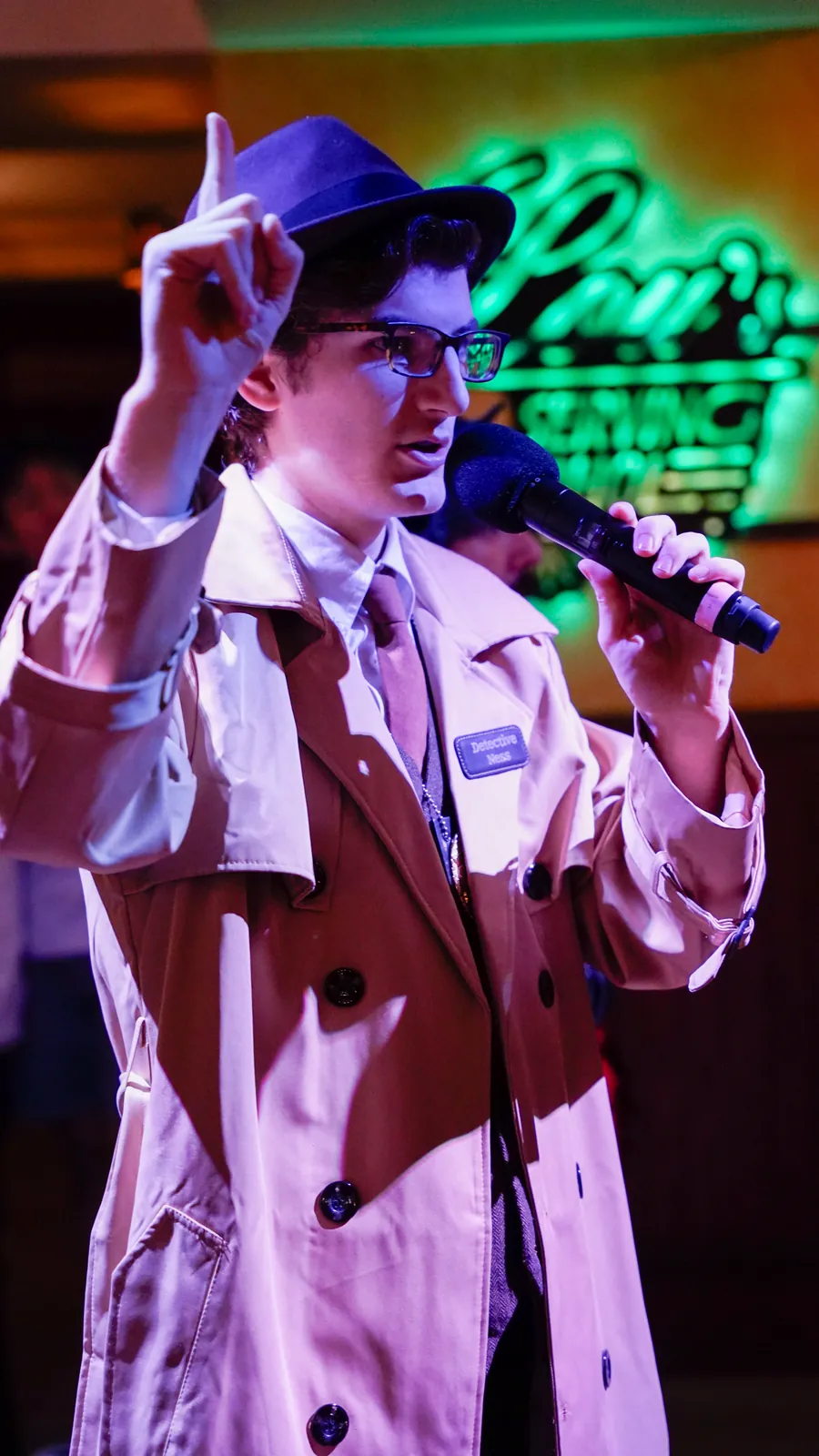 A Murder Mystery Company actor working the room at a San Antonio show